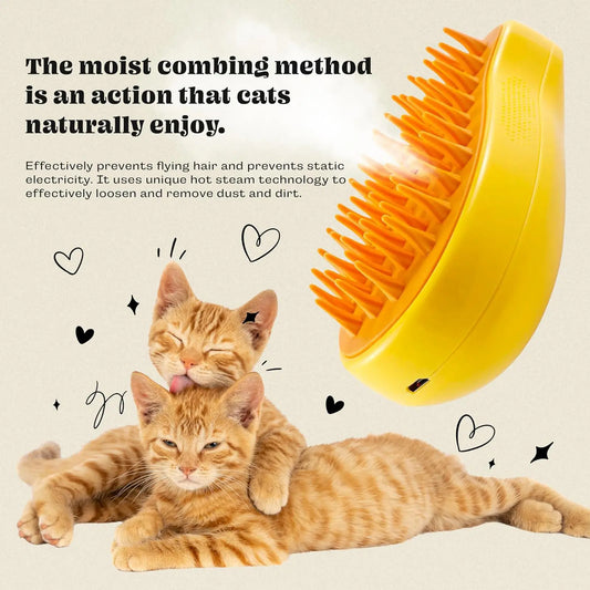 Steamy Cat Brush 3 in 1 Mutifunctional Cat Steam Brush Self Cleaning Steam Pet Brush for Removing Hair, Cleaning, Massage, Pet Hair Removal Comb for Cat & Dog Tangled and Loosse Hair
