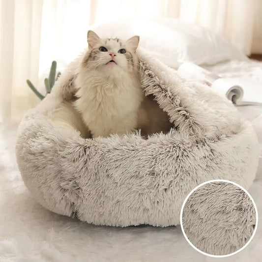 Soft Warm Long Plush Pet Bed Enclosed round Cat Cushion Comfortable Sleep Bag Cat Nest Kennel for Small Pet Cat Nest