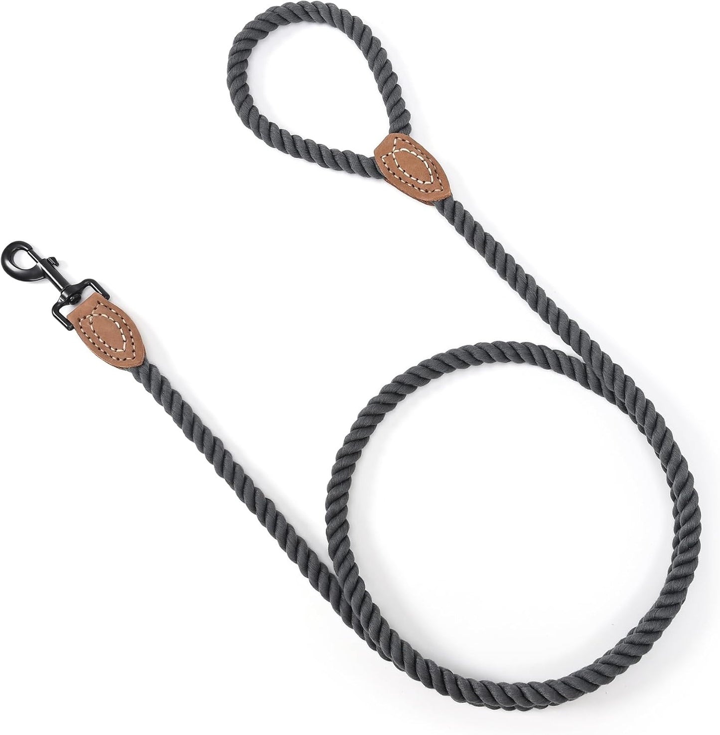 Dog Leash, Braided Cotton Rope Leashes with Leather Tailor Tip