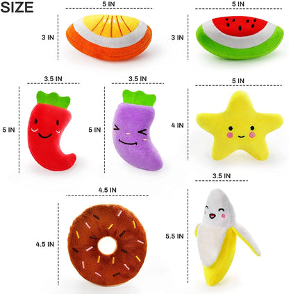 14 Pack Dog Squeaky Toys Cute Stuffed Plush Fruits Snacks and Vegetables 