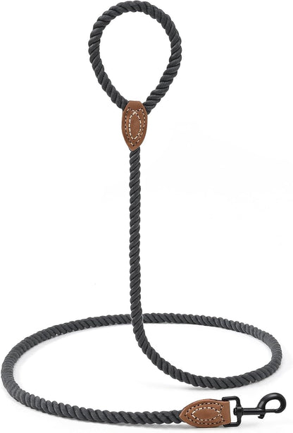 Dog Leash, Braided Cotton Rope Leashes with Leather Tailor Tip