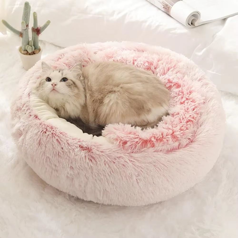 Soft Warm Long Plush Pet Bed Enclosed round Cat Cushion Comfortable Sleep Bag Cat Nest Kennel for Small Pet Cat Nest