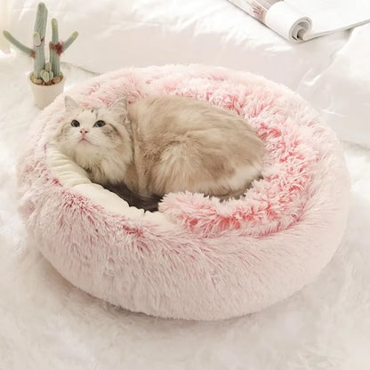 Soft Warm Long Plush Pet Bed Enclosed round Cat Cushion Comfortable Sleep Bag Cat Nest Kennel for Small Pet Cat Nest