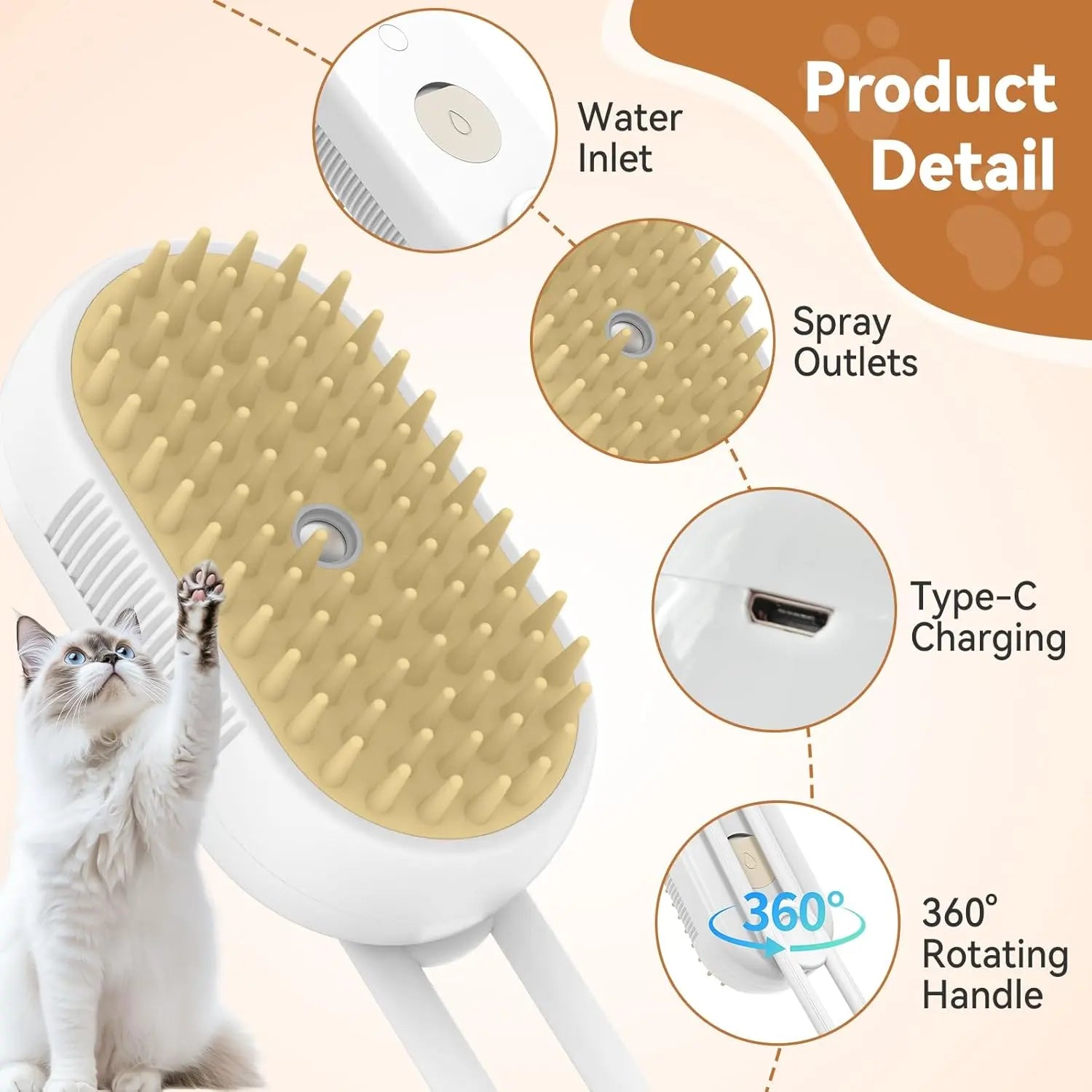4 in 1 Pet Steam Brush for Shedding