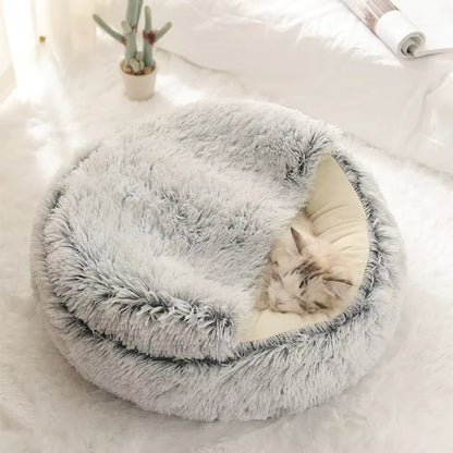 Soft Warm Long Plush Pet Bed Enclosed round Cat Cushion Comfortable Sleep Bag Cat Nest Kennel for Small Pet Cat Nest