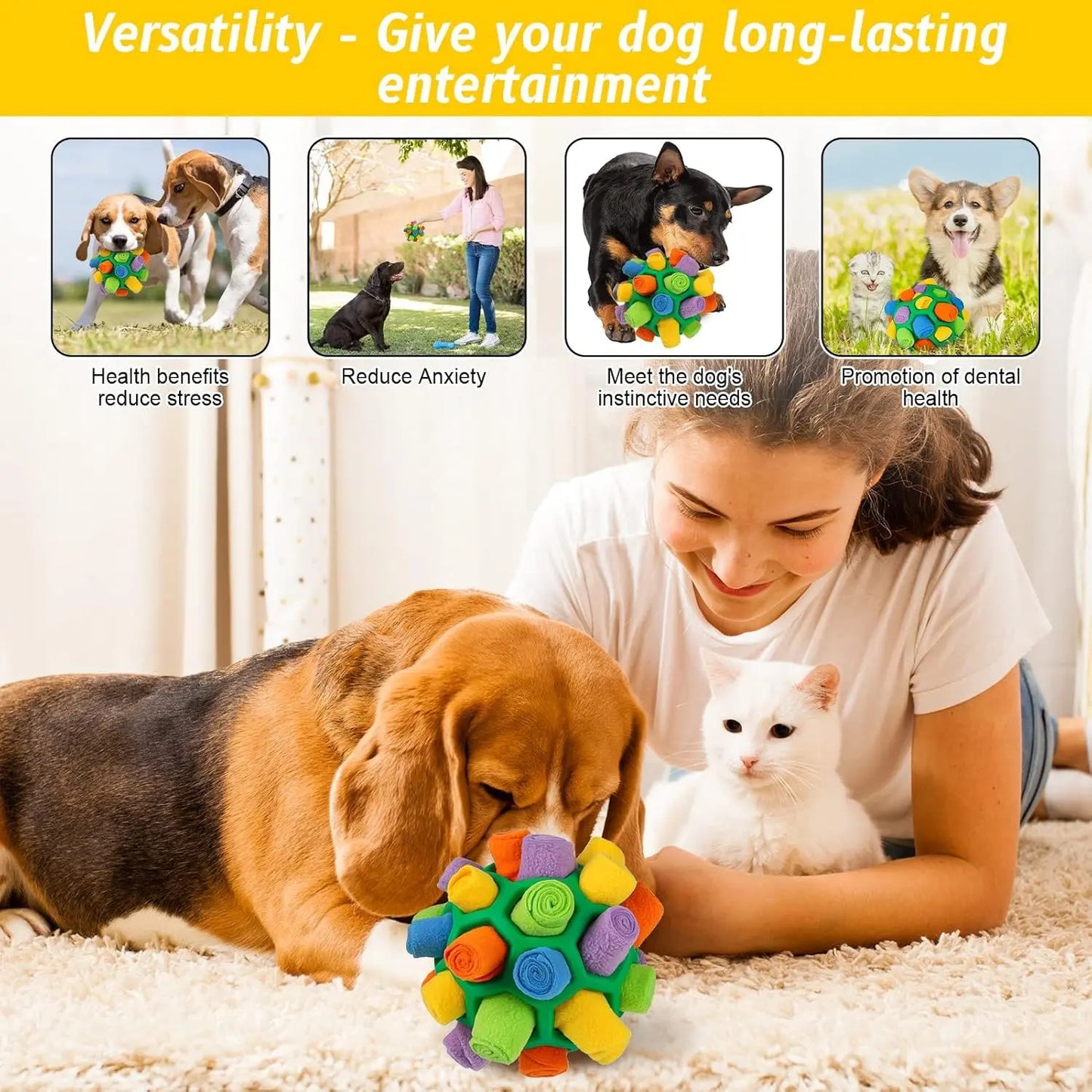 Interactive Snuffle Ball for Dogs – Colorful, Bite-Resistant Puzzle Toy for Small & Medium Dogs, Promotes Foraging Instincts, Washable & Durable