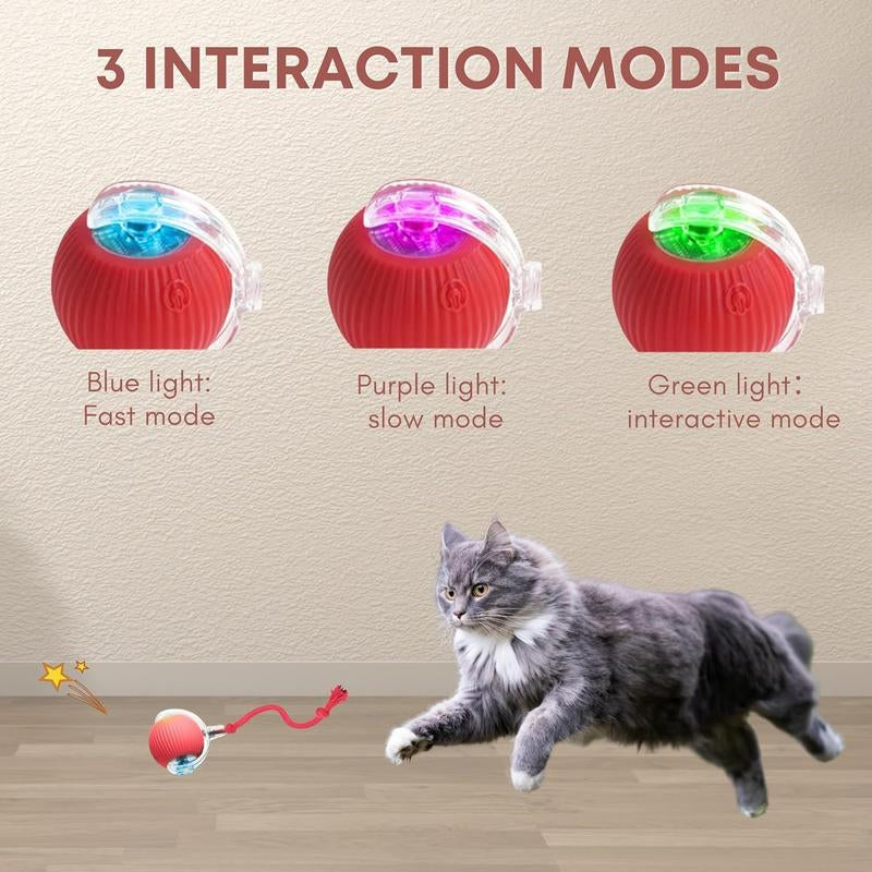 Durable Interactive Cat Toys for Indoor Cats Smart Automatic Cat Chase Ball Toy Automatic Jumping Motion - Boredom Buster & Exercise Toy Upgraded Speedy Tail Toy for Bored Indoor Pets (Red/Blue/Green)