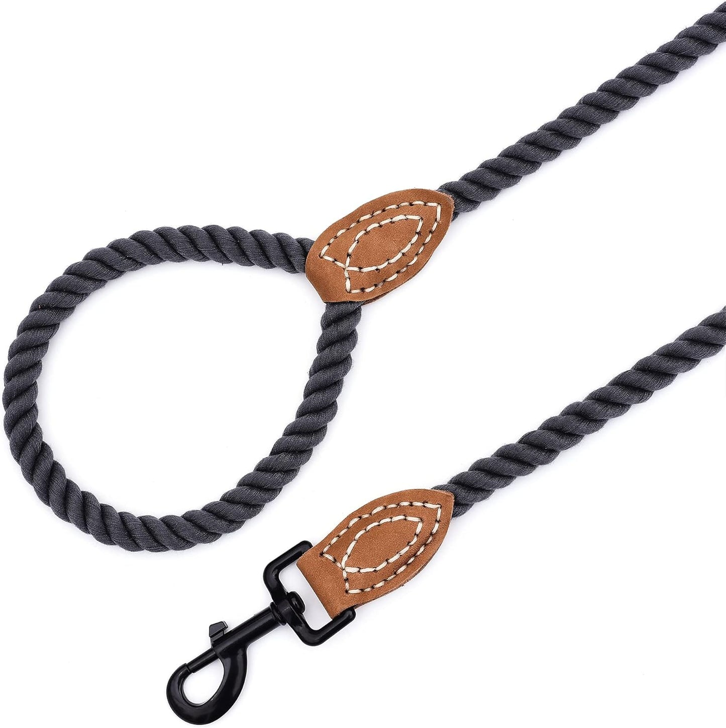 Dog Leash, Braided Cotton Rope Leashes with Leather Tailor Tip
