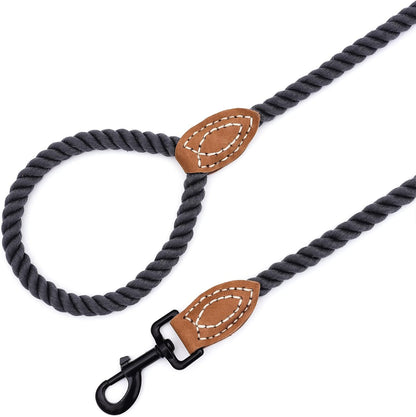 Dog Leash, Braided Cotton Rope Leashes with Leather Tailor Tip