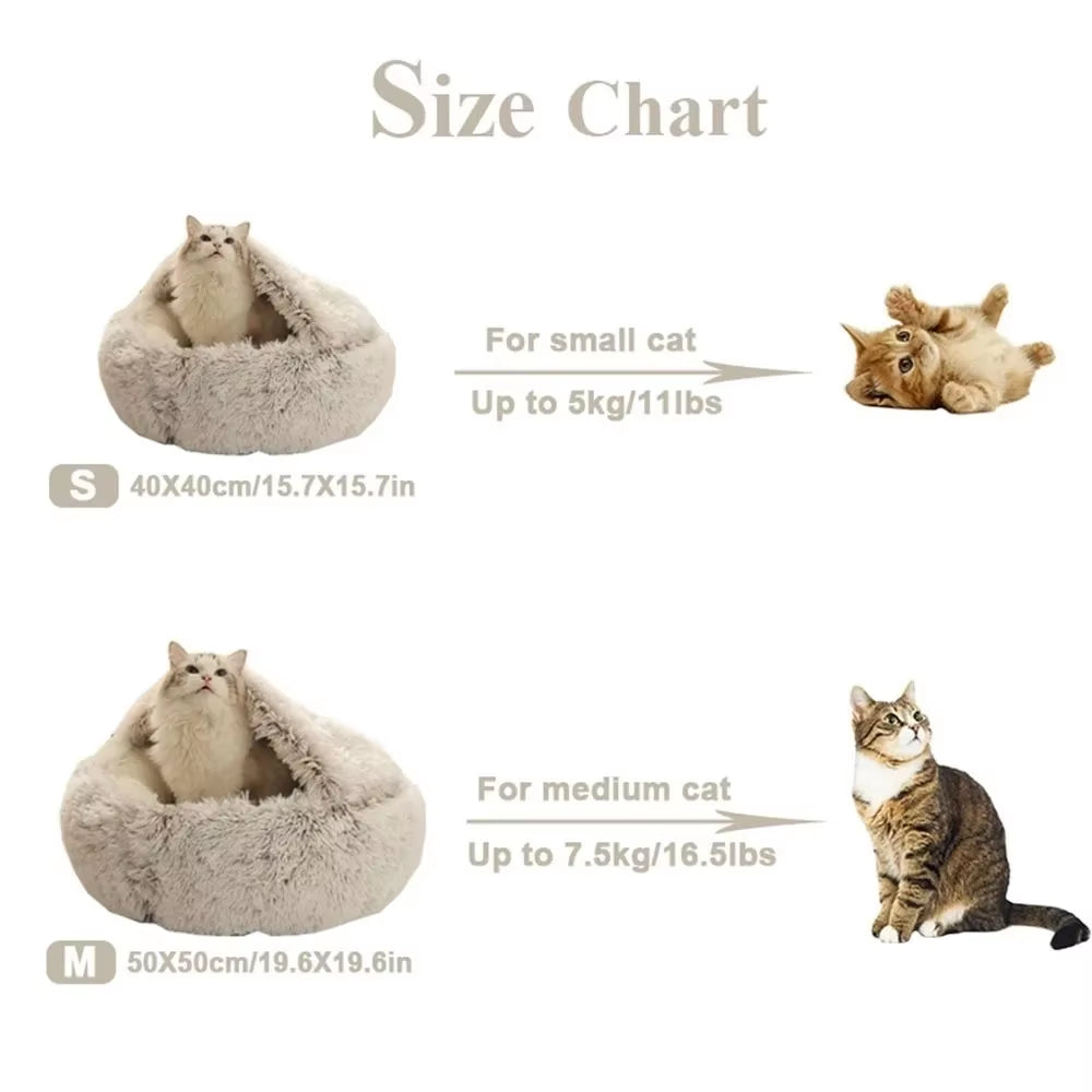 Soft Warm Long Plush Pet Bed Enclosed round Cat Cushion Comfortable Sleep Bag Cat Nest Kennel for Small Pet Cat Nest