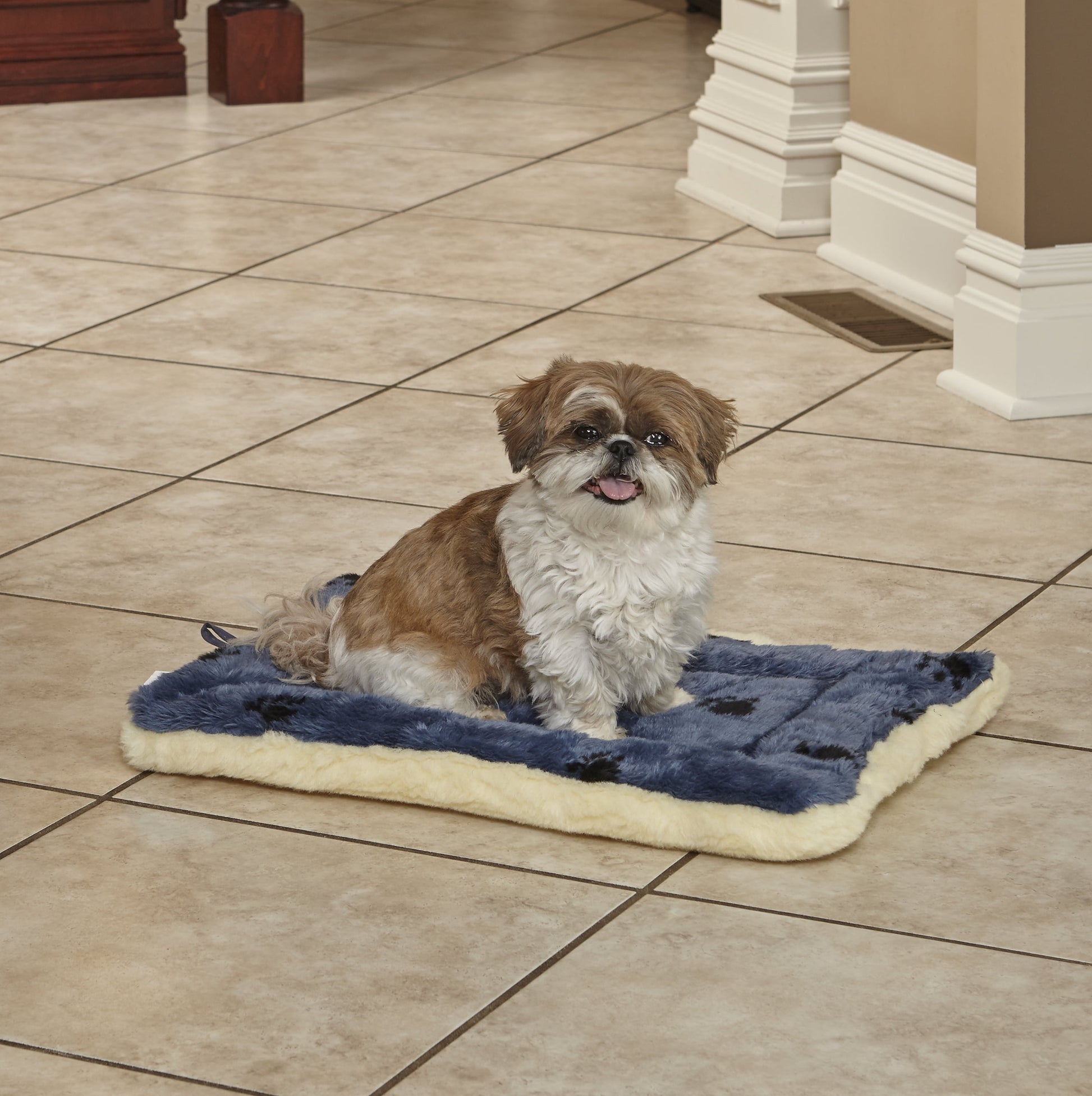  Blue Paw Print Reversible Fleece Dog Bed Designed to Fit 24 Inch Crate