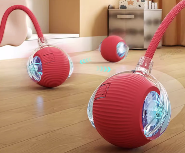 Pet Interactive Ball Toy, Automatic Rolling Ball with Tail