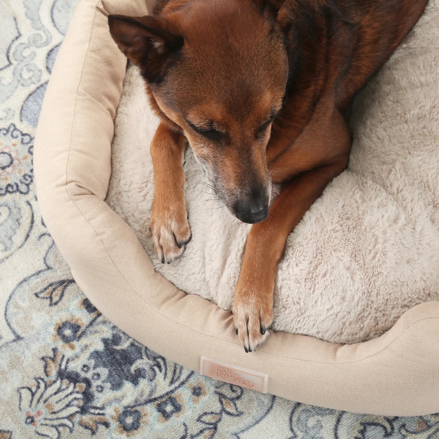 EVERYDAY Cuddletown Faux Linen Comfy Cozy Cuddler Pet Bed