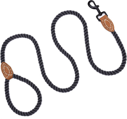 Dog Leash, Braided Cotton Rope Leashes with Leather Tailor Tip