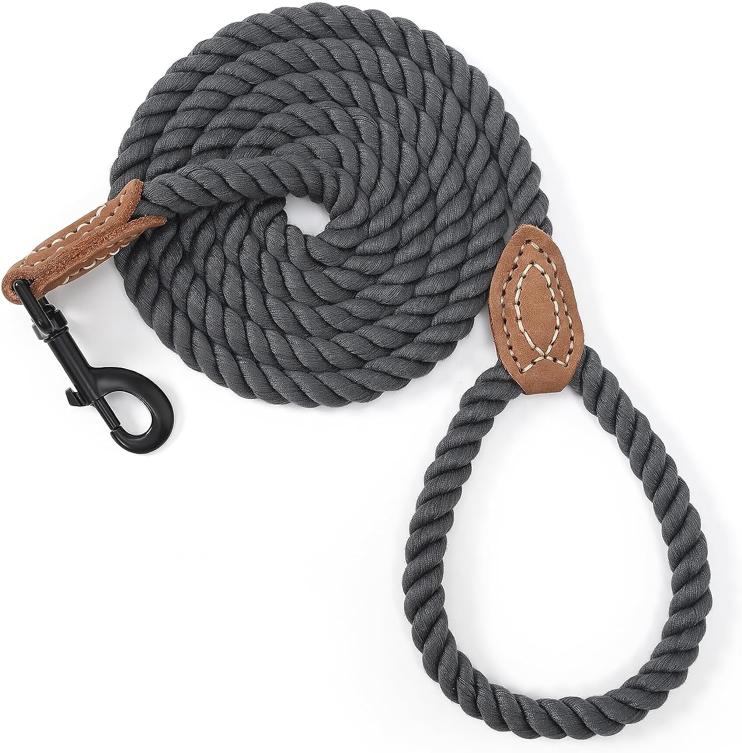Dog Leash, Braided Cotton Rope Leashes with Leather Tailor Tip