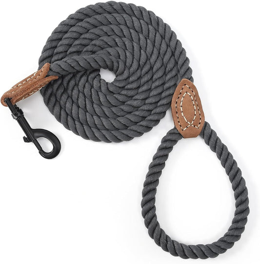 Dog Leash, Braided Cotton Rope Leashes with Leather Tailor Tip