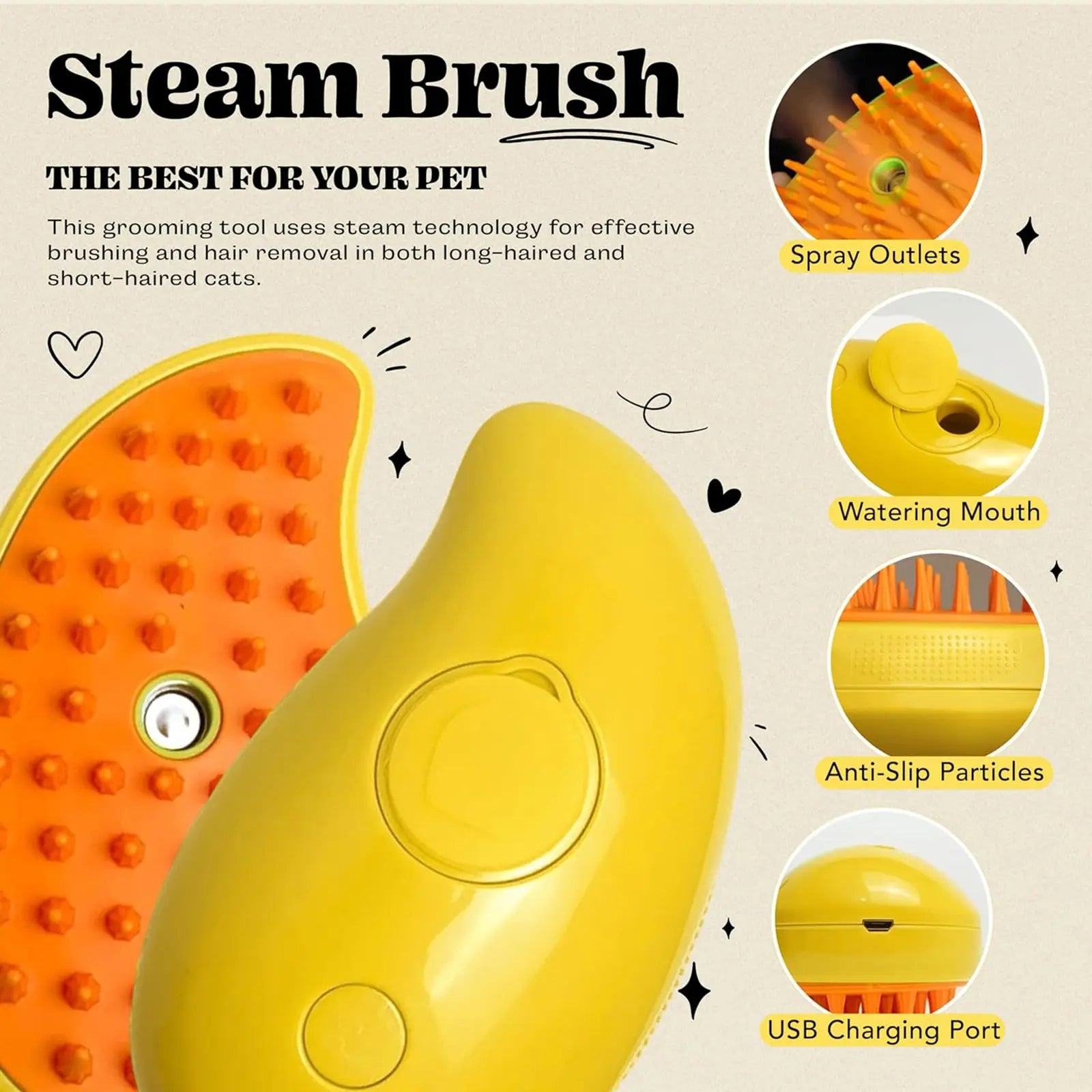 Steamy Cat Brush 3 in 1 Mutifunctional Cat Steam Brush Self Cleaning Steam Pet Brush for Removing Hair, Cleaning, Massage, Pet Hair Removal Comb for Cat & Dog Tangled and Loosse Hair