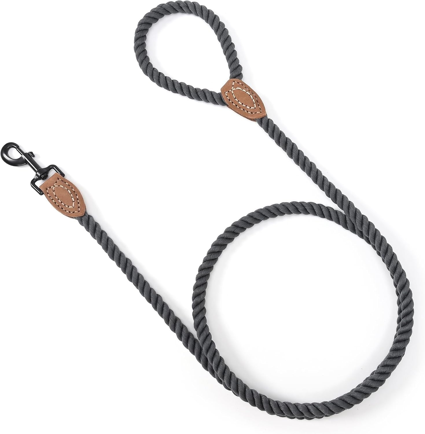 Dog Leash, Braided Cotton Rope Leashes with Leather Tailor Tip