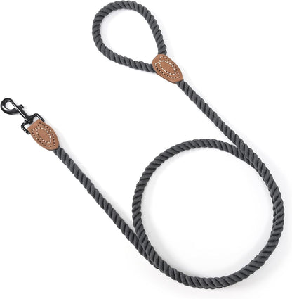 Dog Leash, Braided Cotton Rope Leashes with Leather Tailor Tip