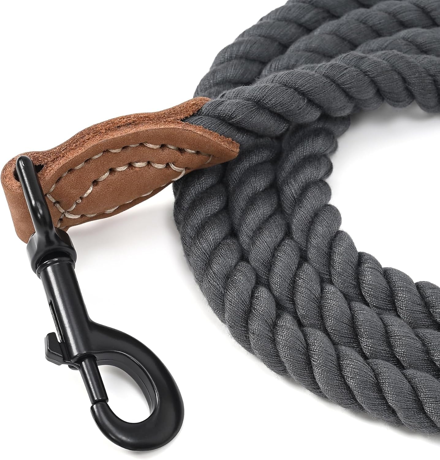 Dog Leash, Braided Cotton Rope Leashes with Leather Tailor Tip