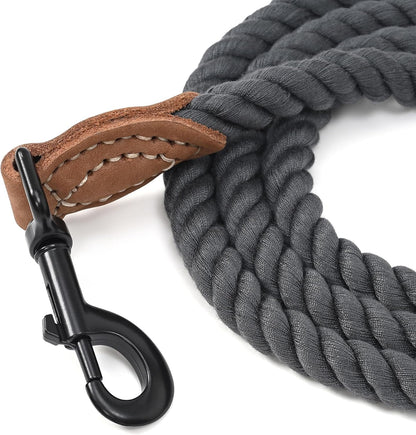Dog Leash, Braided Cotton Rope Leashes with Leather Tailor Tip