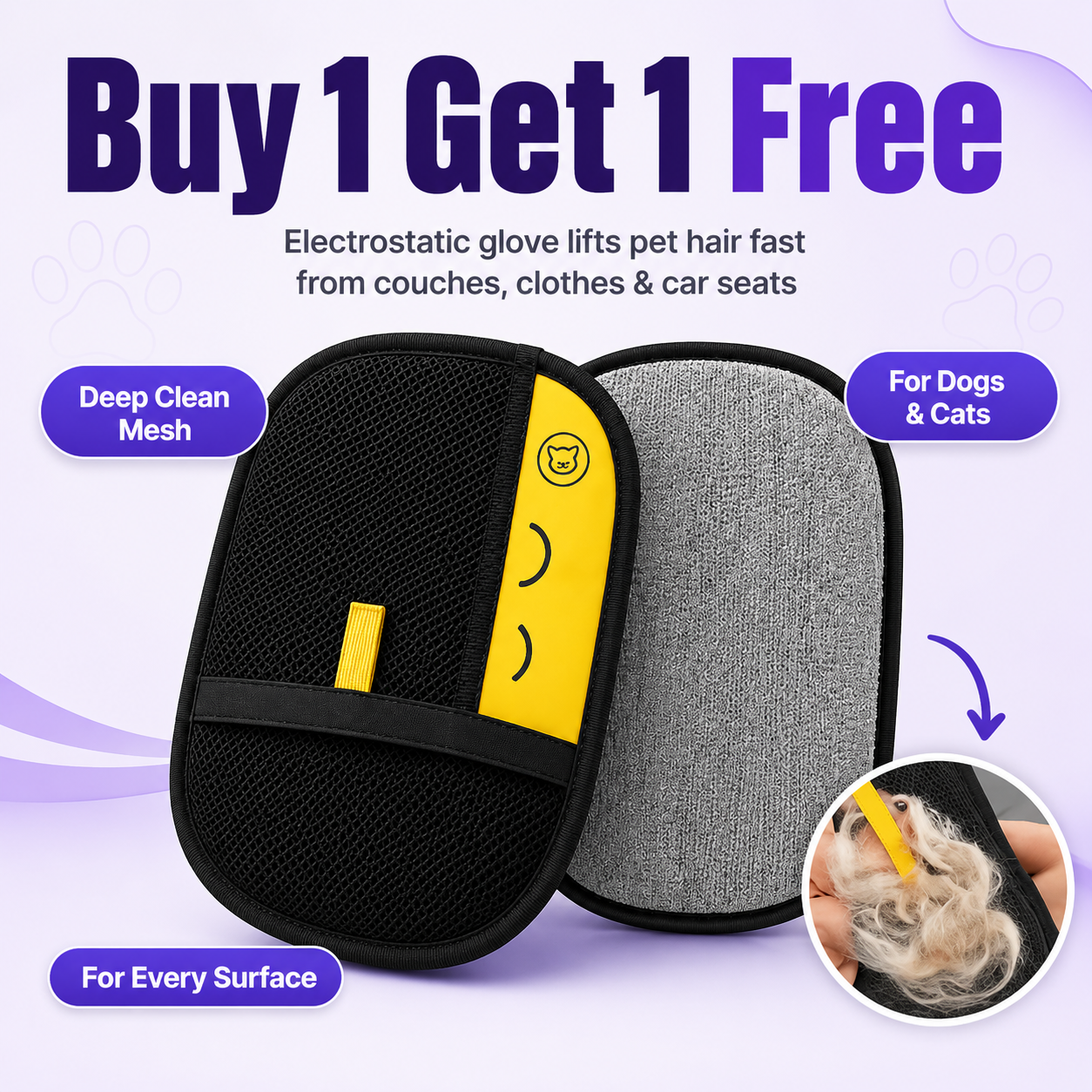 Pet Hair Remover Glove - Buy 1 Get 1 Free