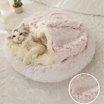 Soft Warm Long Plush Pet Bed Enclosed round Cat Cushion Comfortable Sleep Bag Cat Nest Kennel for Small Pet Cat Nest