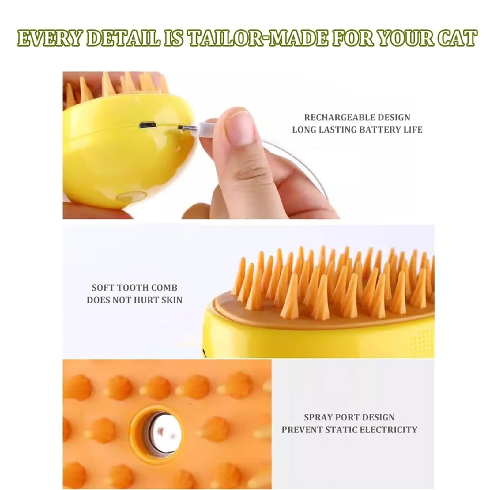 Steamy Cat Brush 3 in 1 Mutifunctional Cat Steam Brush Self Cleaning Steam Pet Brush for Removing Hair, Cleaning, Massage, Pet Hair Removal Comb for Cat & Dog Tangled and Loosse Hair